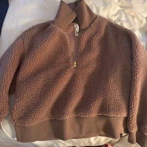 Fuzzy, blush pink half zip